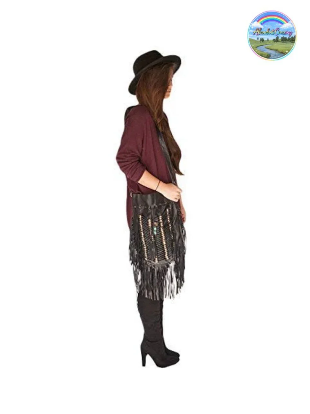 Boho Fringe Leather Hobo Bag Adjustable Strap